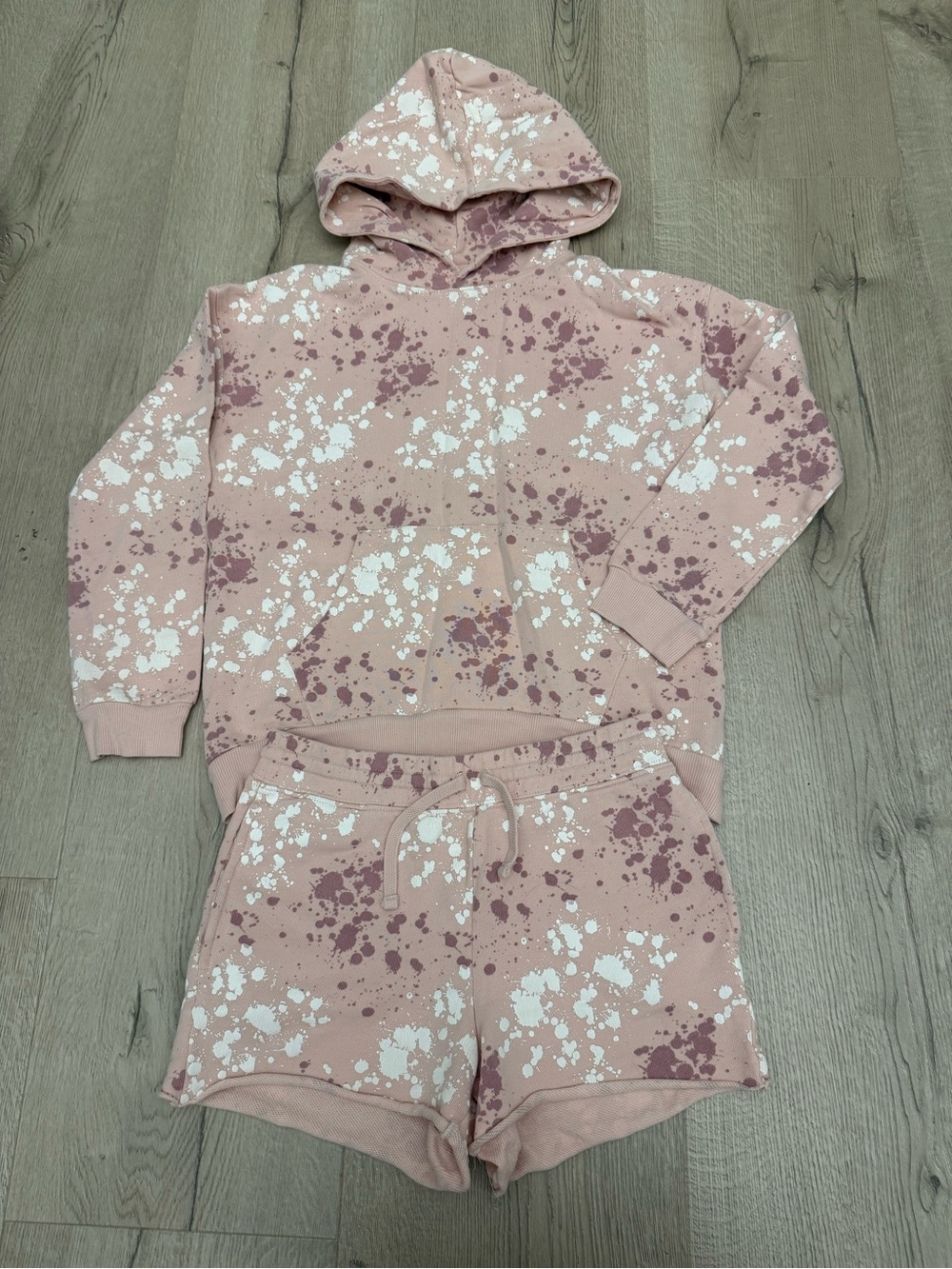 Hart + Land Girls Pink Splatter Hoodie & Shorts Set